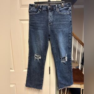 RFM Crop Dylan Distressed High Waist Raw Hem Jeans size 13R